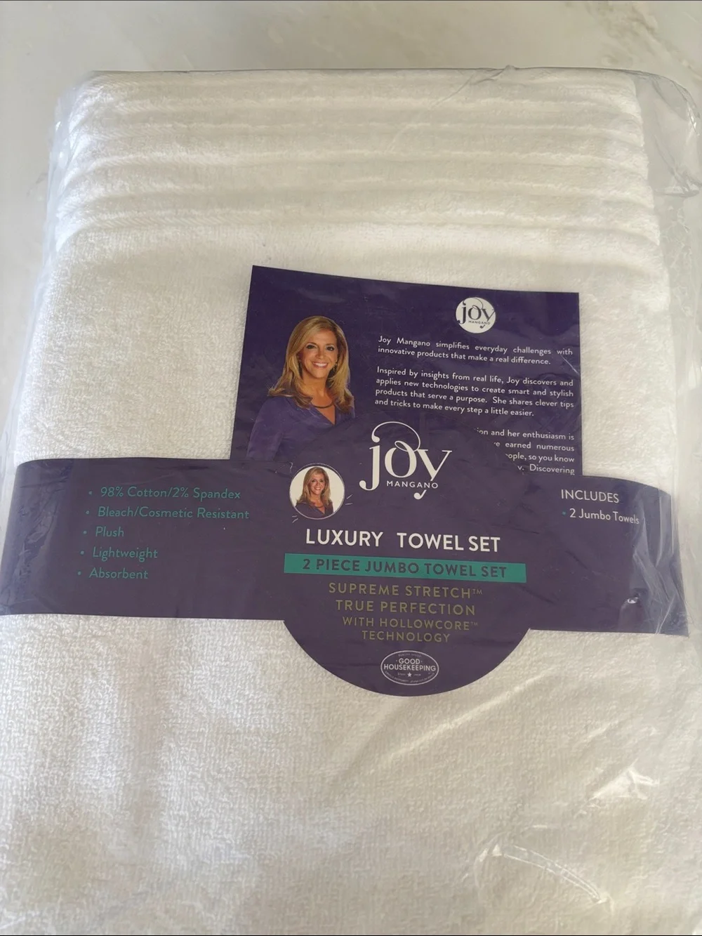 Joy Mangano White Luxury 2-Piece Jumbo Towel Set
